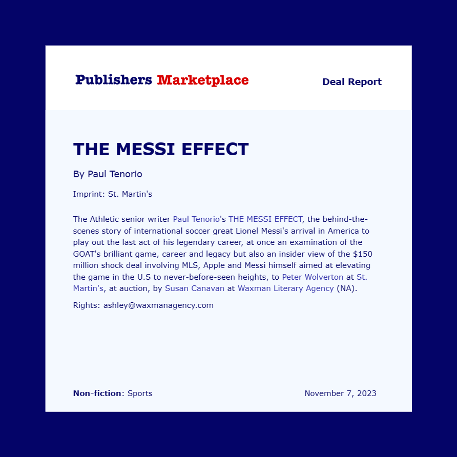 Extremely excited to announce that I am writing a book. The Messi Effect is the behind-the-scenes story of Messi's arrival in MLS and its impact on American soccer at an unprecedented time for the sport in this country. Grateful for the opportunity @StMartinsPress @WaxmanLit