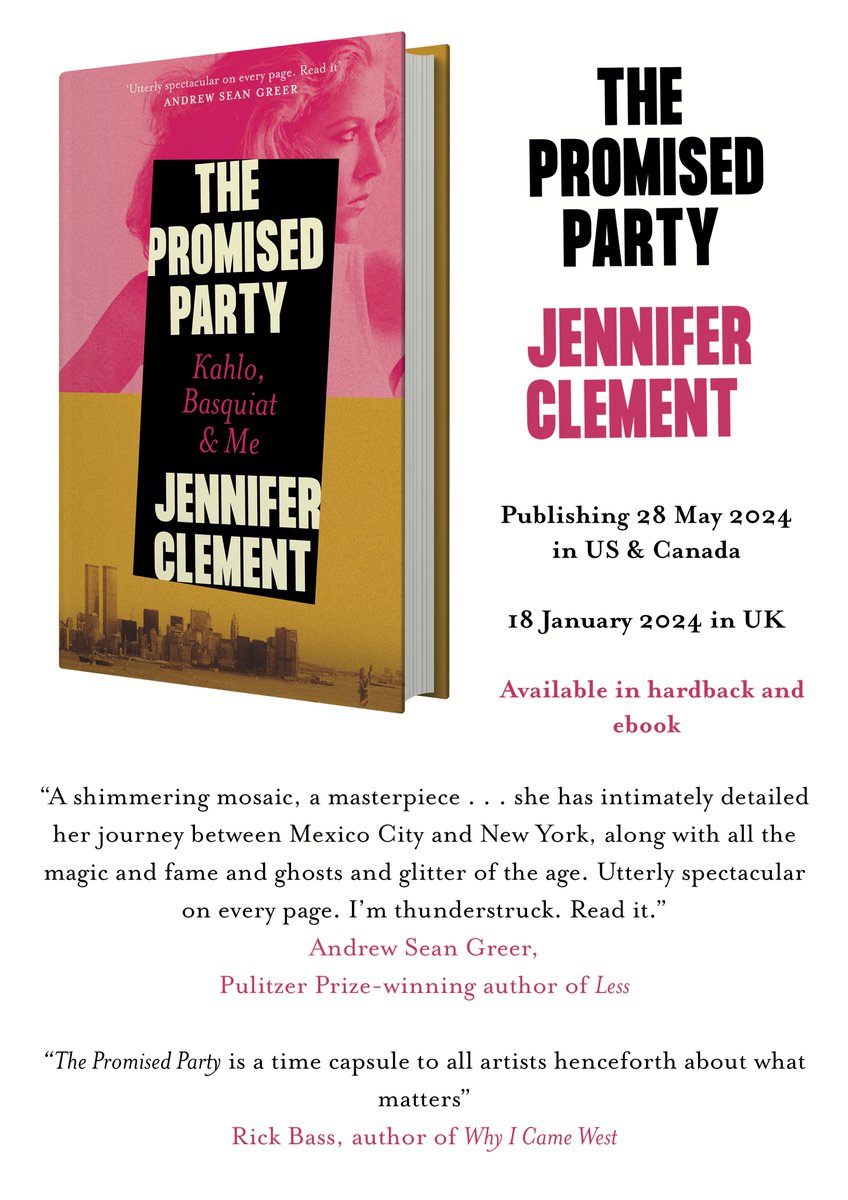 Overjoyed to announce that my memoir 'The Promised Party' will be released on January 18th in the UK and May 28th in the US and Canada.

This is a story about my life but also a tale of two cities, Mexico City and New York, and their artists.

Thank you <a href="/Kinhead/">Francis Bickmore</a> &amp; <a href="/canongatebooks/">Canongate (has left)</a>