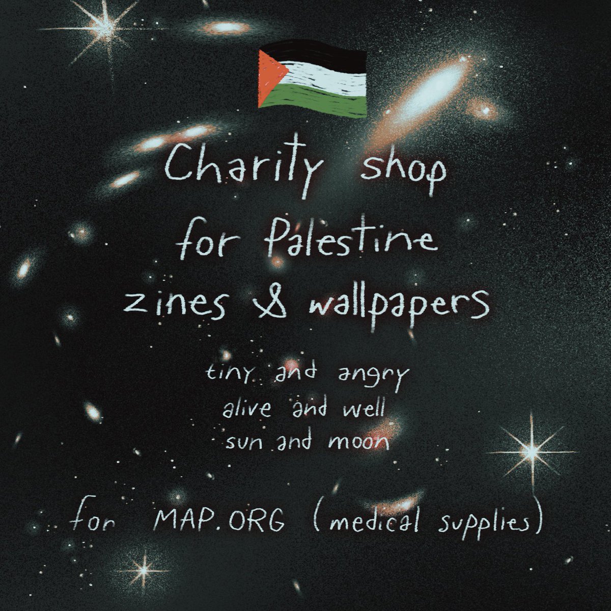 The charity shop is now open. Everything will go to MAP to help Palestine with medical supplies. Thank you for your support!