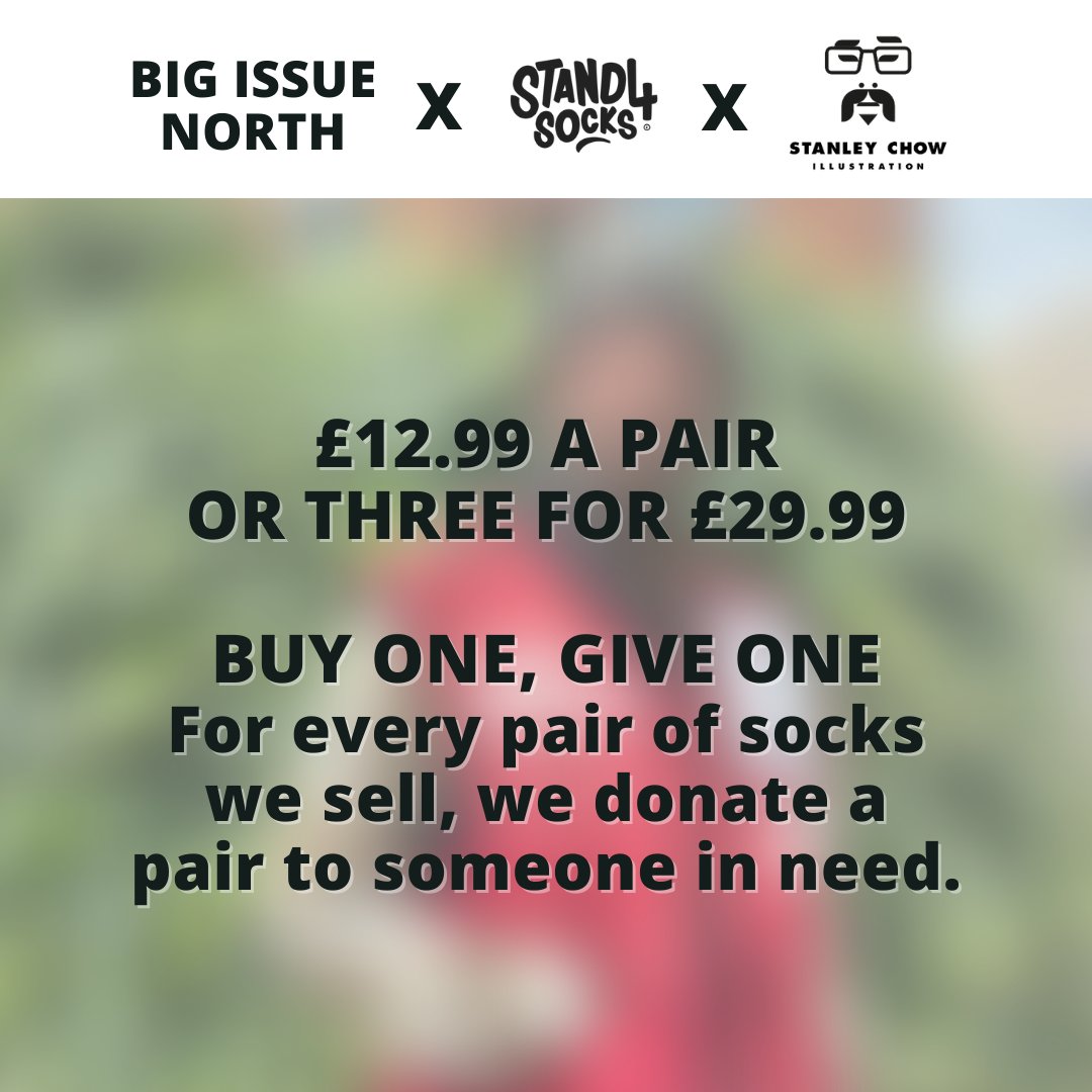bigissuenorth's tweet photo. We've joined forces with celebrated artist @stan_chow, and sock supremos @Stand4socks to keep you warm from heart to toe this winter!

Order yours today at https://t.co/pVhiliKEs8 https://t.co/0bkOFqcD6T