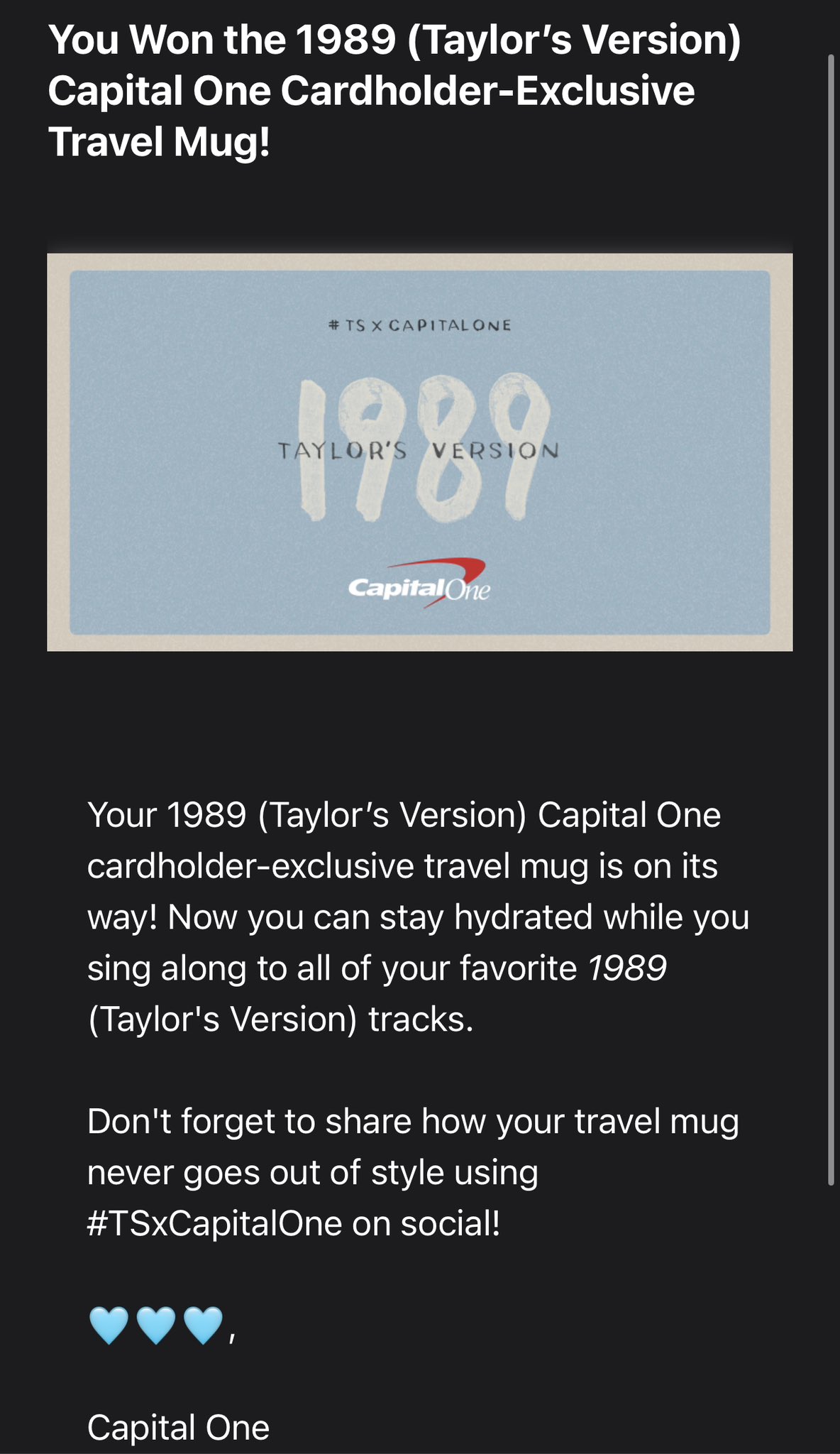Capital One Taylor Swift 1989 Mug