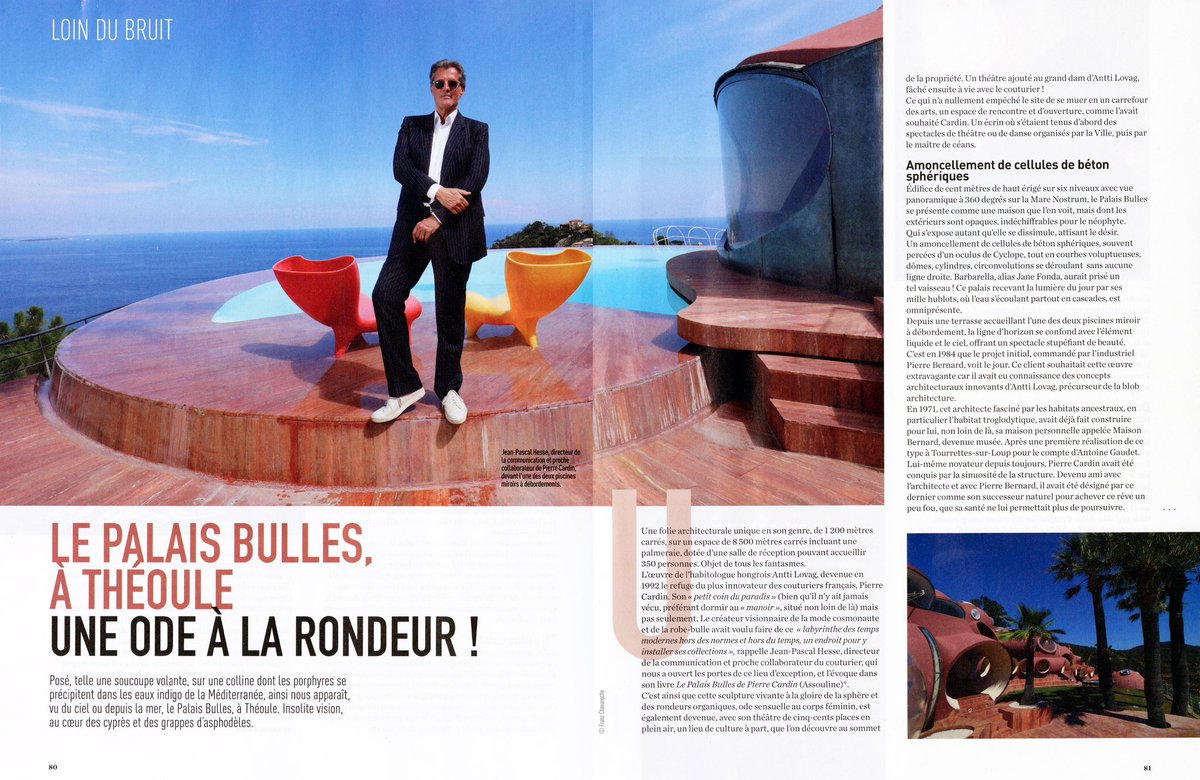 jpgh75's tweet photo. Merci @llucchesi2 et @franzchavaroche pour ce reportage consacré au #PalaisBulles de #PierreCardin à #TheoulesurMer publié dans #NouvelleEre, dernier magazine du groupe @Nice_Matin… https://t.co/oYHjV391Jz