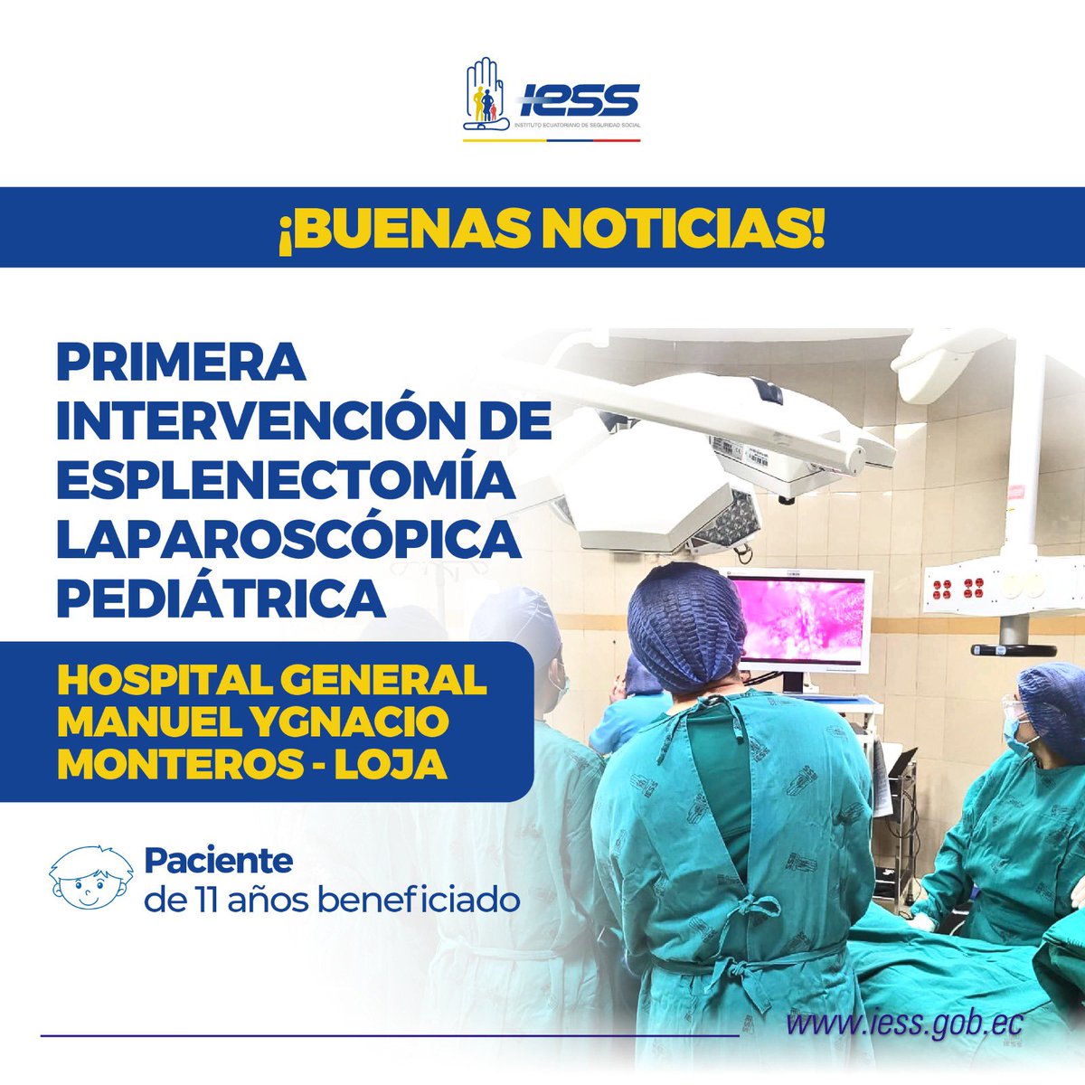 Gran trabajo del equipo médico del Hospital Manuel Ygnacio Monteros del <a href="/IESS_Loja/">Dirección Provincial de Loja</a> que realizó una novedosa intervención laparoscópica que mejora la calidad de vida de un joven de 11 años. 

✅👦🏻El paciente se encuentra en recuperación. 

¡Decisiones oportunas que salvan vidas!