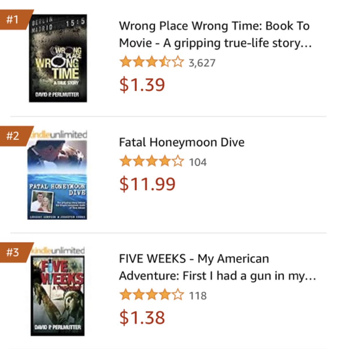 davepperlmutter's tweet photo. @SaraReneeXOXO I’ll add #WrongPlaceWrongTime currently a #1 BESTSELLER and #FiveWeeks at #3 in both the UK 🇬🇧 Australia 🇦🇺 on @AmazonKindle https://t.co/cxbzHMWSzk… 

#BooksWorthReading #IARTG #TrueStory #TrueStories #bookboost #bookbangs 📚✍🏼 https://t.co/yXhheZ1jHx