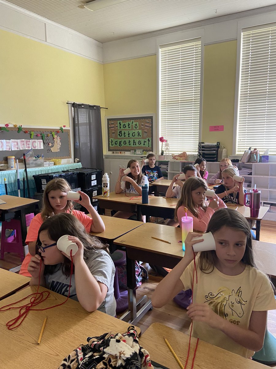 Did you know that sounds are really just vibrations?  Today we made these “telephones” and experimented with sound waves in science class. 📞👂🏼