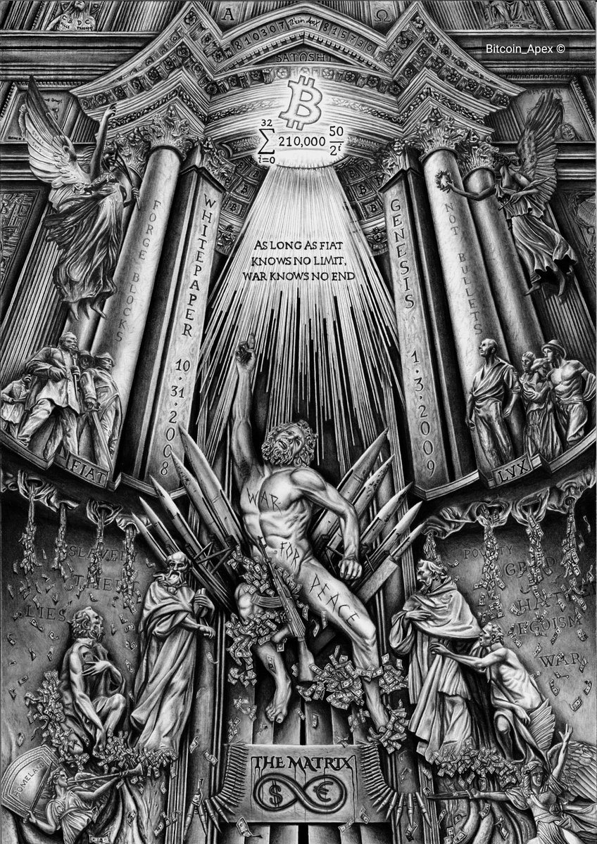 bitcoin__apex's tweet photo. My drawing ‘Declaration of Peace' is completed. In about 130 hours of handwork with 8 different pencils, I tried to express my passion for #Bitcoin  and its importance on a simple piece of paper: https://t.co/25pFcSUgyP