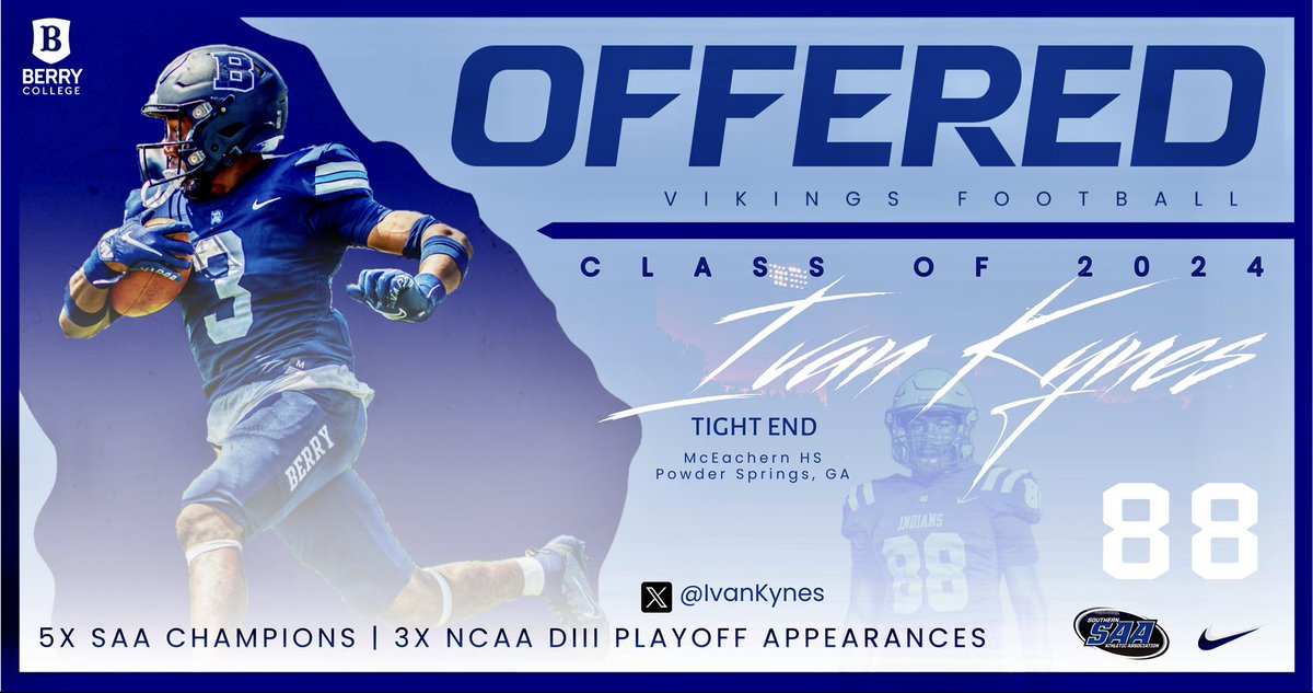 #AGTG Blessed to receive an Offer from Berry College <a href="/McEachernFtball/">McEachern Football</a> <a href="/CoachReid99/">Kareem Reid</a> <a href="/OLCoachWilder51/">Coach Jabari Wilder Ed.S</a> 
<a href="/JakeWeitkamp/">Jake Weitkamp</a> <a href="/BerryFootball/">Berry Football</a>