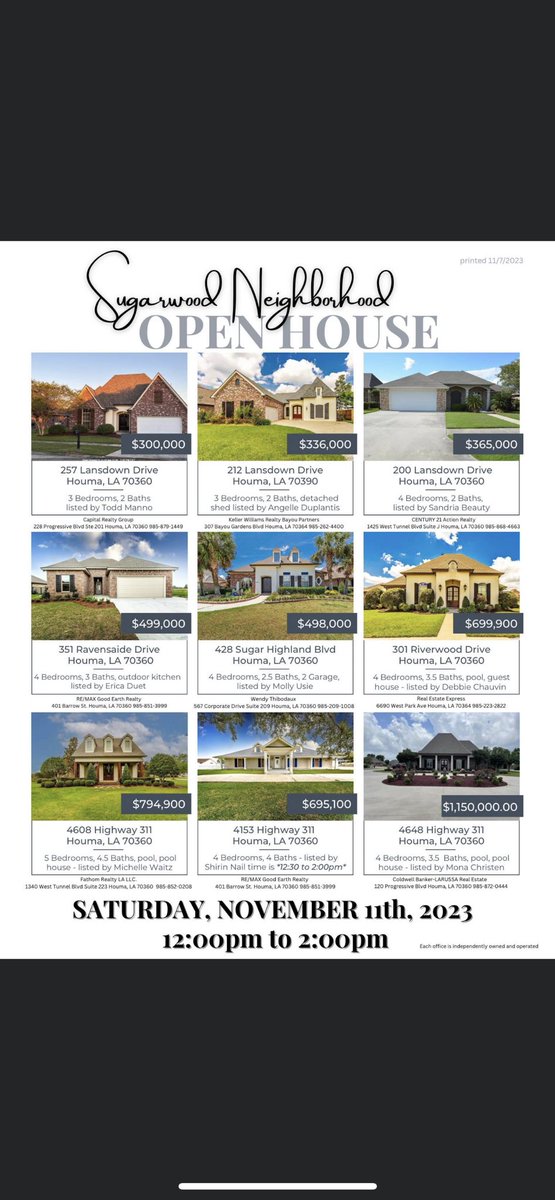 listwithlexii's tweet photo. Calling ALL BUYERS 🗣️
🏠Mega Open House this SATURDAY 
(Nov. 11th 12-2pm) 
SEE YOU AT:
📍428 Sugar Highland Blvd 

Listed by Molly Usie
985.855.2945
Agent on duty Lexi Neil
985.226.8086
Brokered by Wendy Thibodeaux 985.209.1008
Licensed by LREC.
Member of BBR &amp; ROAM MLS

#SHARE https://t.co/ca9K853oPE