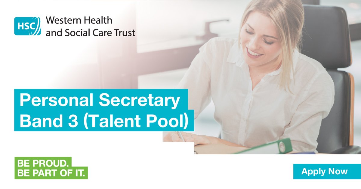 The <a href="/WesternHSCTrust/">Western Trust</a> are creating a trust wide talent pool for future full-time, part-time, temporary Personal Secretaries (Band 3). 

Full job description available, apply online today 👉
hubs.ly/Q028cSw30