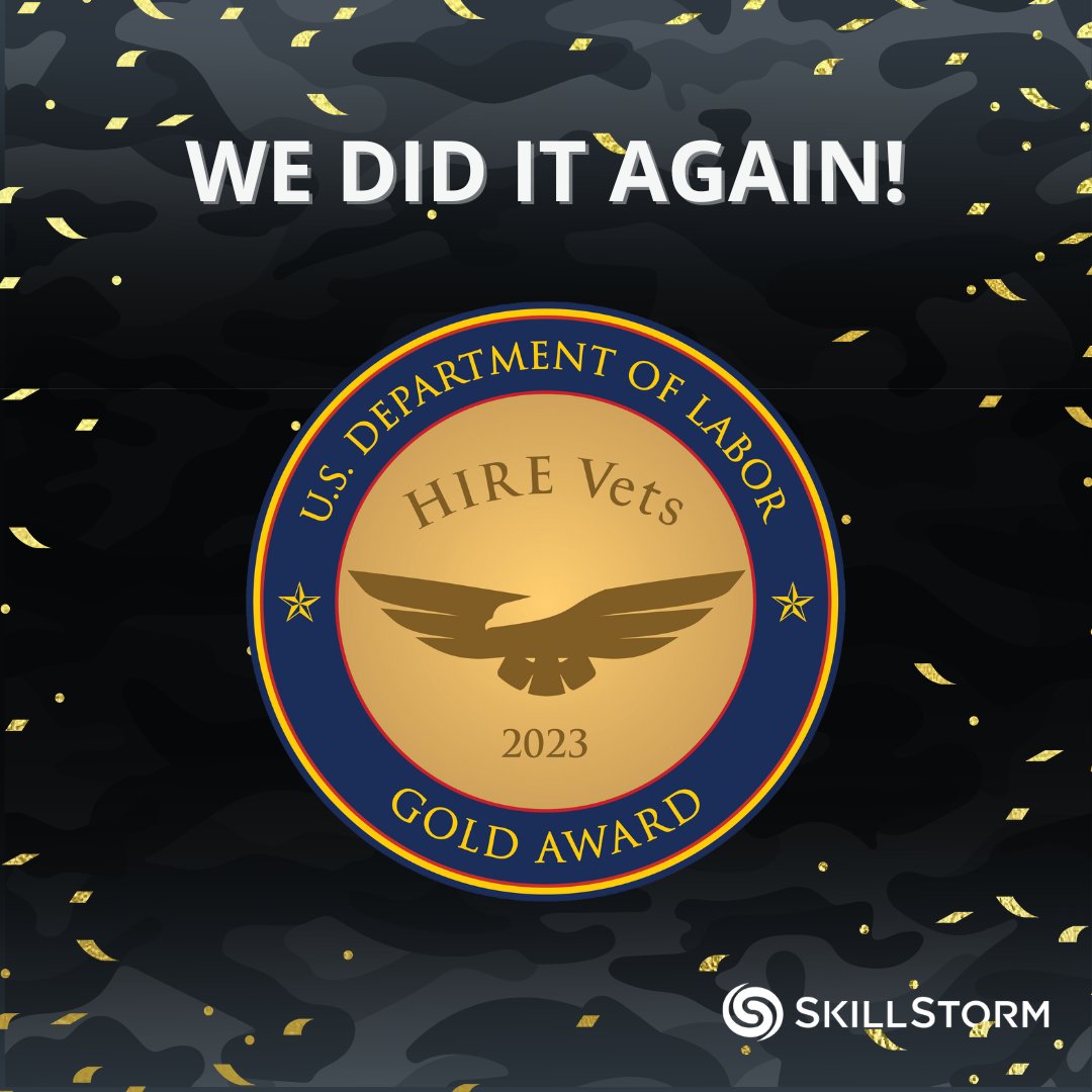 SkillStorm has been recognized with the HIREVets Gold Medallion Award!

This is the only federal-level veterans' employment award that recognizes the commitment to veteran hiring, retention and professional development. Thank you to the U.S. Department of Labor for this honor.