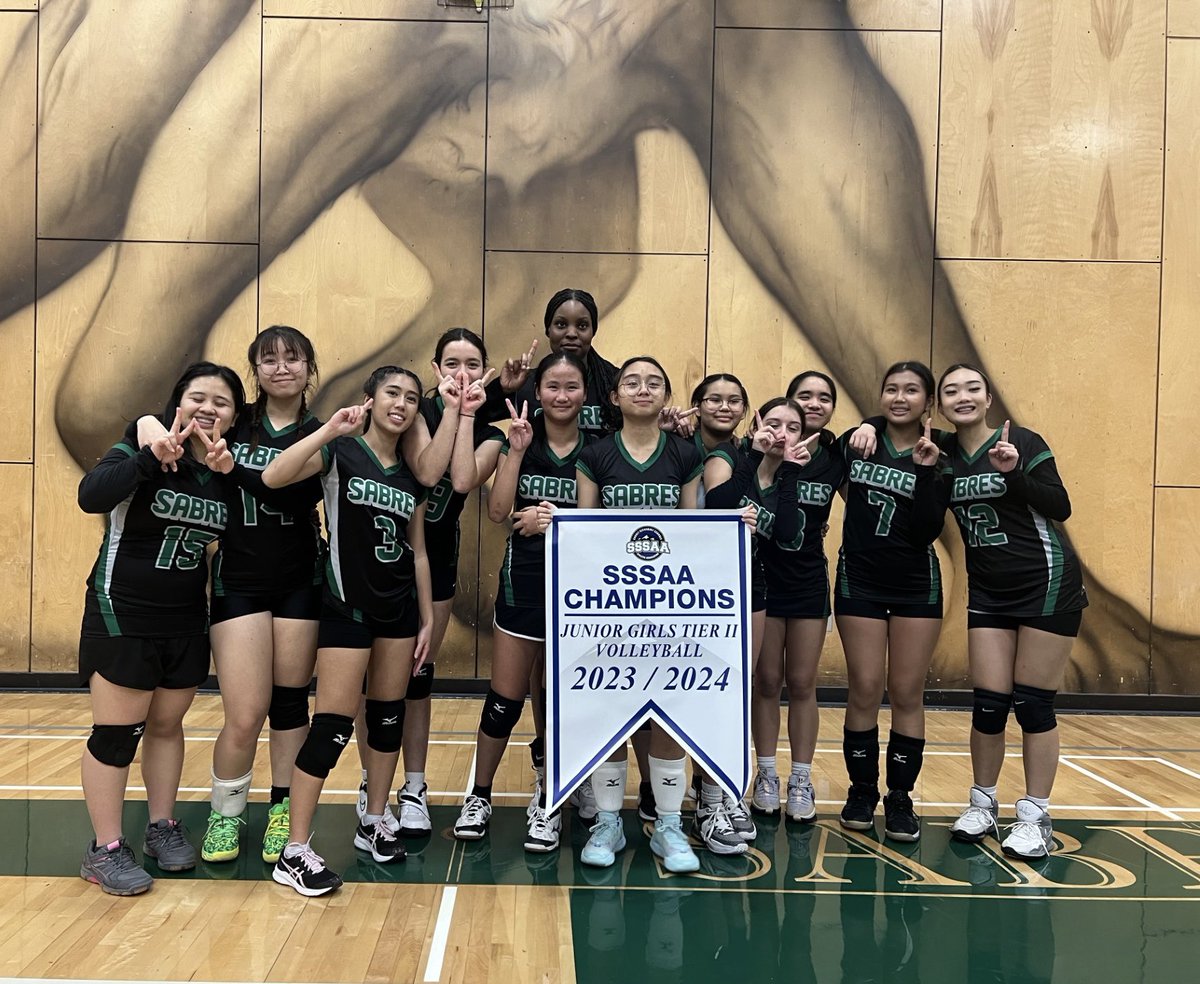 SSSAA Champs! 🏆
Our Sabres brought home another banner last night! Congratulations to our Jr Girls volleyball team on becoming the Surrey Champions. Shout out to our players and coaches for an incredible season. Sabre PRIDE.🐾💚🐾