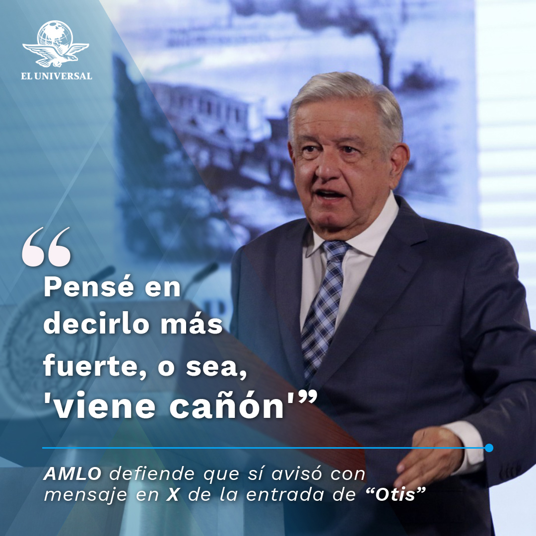 El_Universal_Mx's tweet image. 🗣 Al defender que sí avisó en sus redes sociales de la llegada del huracán “Otis” a Guerrero, AMLO admitió que pensó en escribir un mensaje de advertencia “más fuerte”, pero no lo hizo.
👉 eluniversal.com.mx/nacion/amlo-ad…