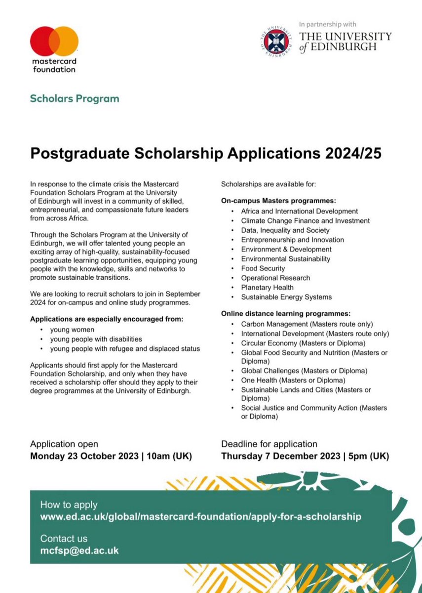 Mastercard foundation postgraduate scholarship applications