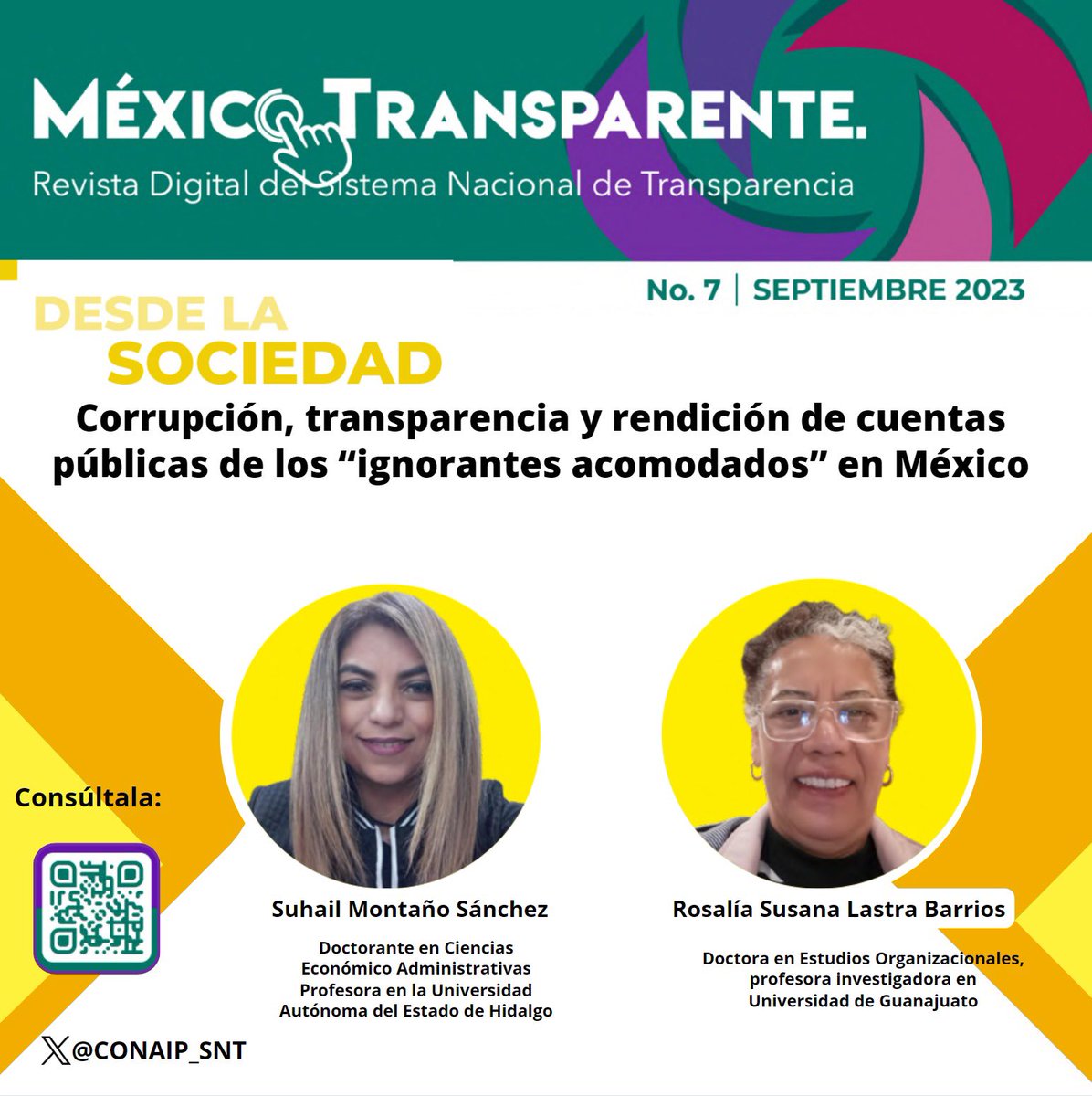 🟡En el 7mo número de la Revista Digital del #SNT #MéxicoTransparente te invitamos a leer a:

Suhail Montaño y Rosalía Susana Lastra: Corrupción, transparencia y rendición de cuentas públicas de los “ignorantes acomodados” en México

Encuéntrala aquí👉🏻lc.cx/2OkSwY