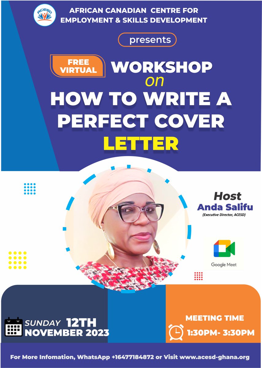 AcesdGhana's tweet photo. Writing a perfect cover letter is your opportunity to make a compelling first impression on potential employers. It's your chance to showcase your personality, skills, and enthusiasm for the job you're applying for. 

 Click the link to register Free
https://t.co/DFjuOwqWff https://t.co/OecXMlJbfa