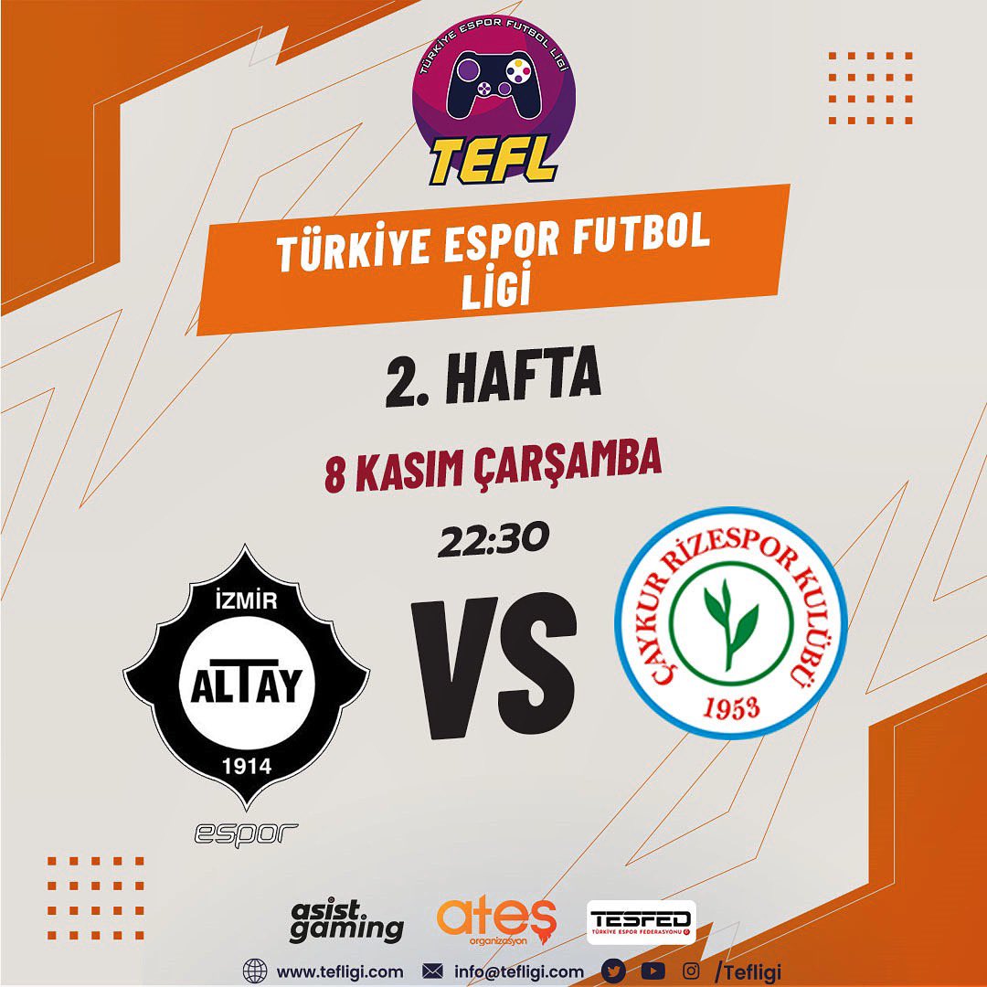 Çaykur Rizespor Espor (@crizeespor) on Twitter photo 🔥 Akşama maç var 💙💚
<a href="/tefligi/">Türkiye Espor Futbol Ligi</a> nin ikinci haftasında rakibimiz @altayespor ‘a konuk oluyoruz !
Deplasmandan galibiyet ile dönme dileği ile 💪 HAYDİ RİZESPOR 💪 🔥 Akşama maç var 💙💚
<a href="/tefligi/">Türkiye Espor Futbol Ligi</a> nin ikinci haftasında rakibimiz @altayespor ‘a konuk oluyoruz !
Deplasmandan galibiyet ile dönme dileği ile 💪 HAYDİ RİZESPOR 💪
