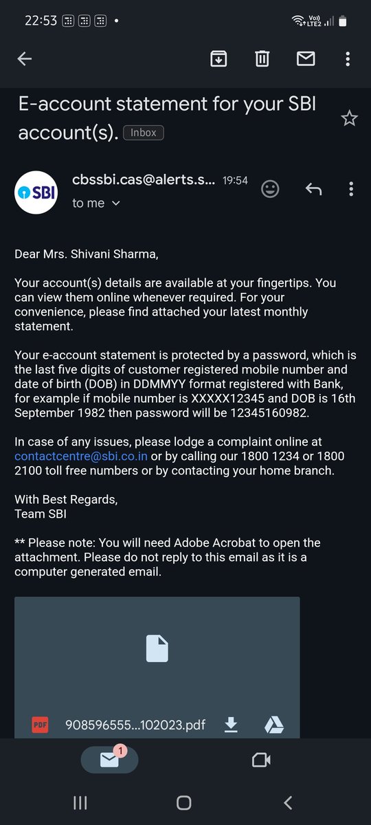 shivanimudgal's tweet photo. @RBI @TheOfficialSBI i have recieved bank statement of some Shivani Sharma in my gmail account since one year .In this regard,i have logdged complaint in sbi branch,nyi sadak,meerut. It is to inform that no action has been taken. Please do the needful. https://t.co/TRgr576hVI