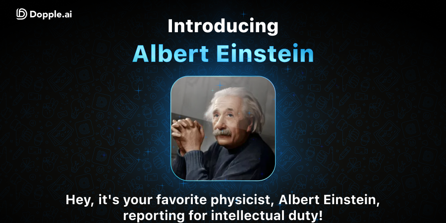 DoppleAi's tweet photo. E = MC² and chats with Einstein = Mind Blown 🤯. Dive into intellectual adventures with the iconic physicist, Albert Einstein! #DoppleEinstein #BrainyBanter https://t.co/X5NDU3IZk3
