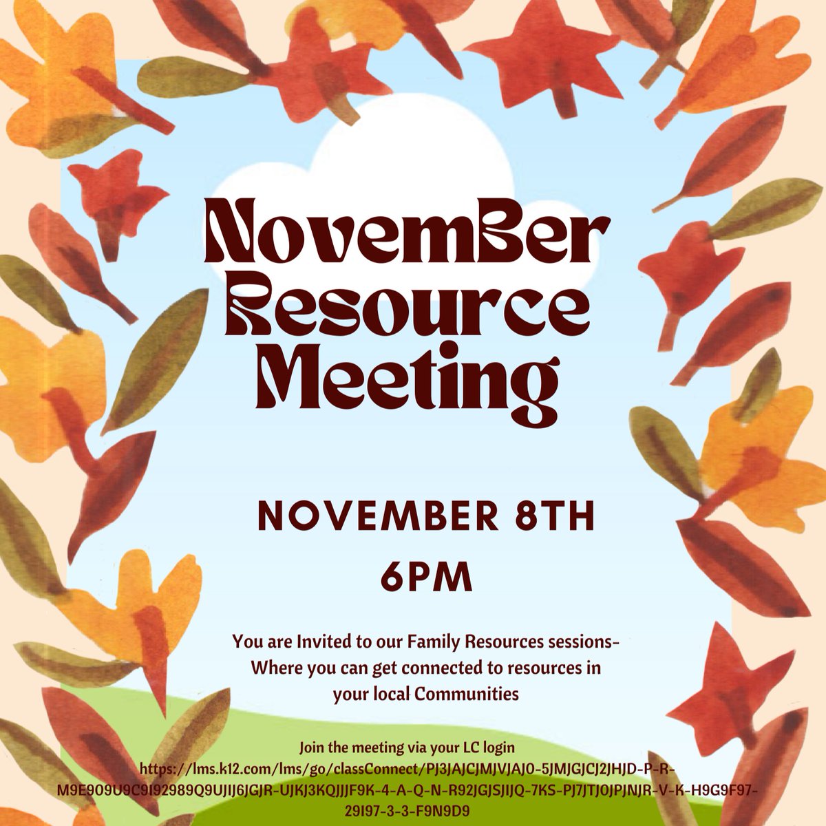 Mark your calendar for the November family resource meeting! 
November Family Resource Meeting- bit.ly/45qH5D2