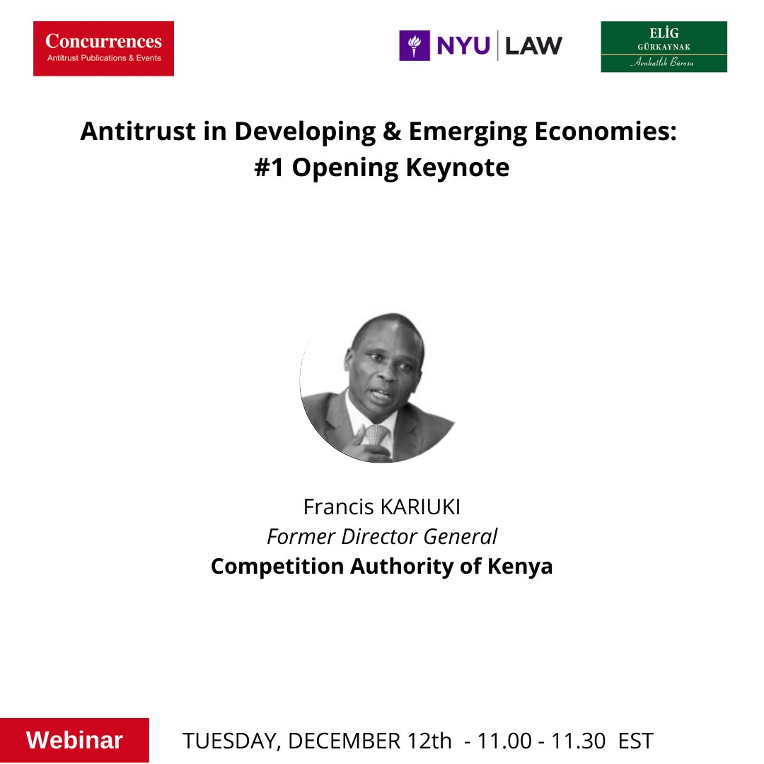 CompetitionLaws's tweet photo. 🔎 Zoom on the Opening Keynote of The 10th Antitrust in Developing & Emerging Economies First Webinar
📅 December 12th
📍 Online
👉 To register and see the full program: https://t.co/FLxe4oMsf8
#CompetitionLaw #AntitrustDevelopingEmerging https://t.co/YSXf2kWWod