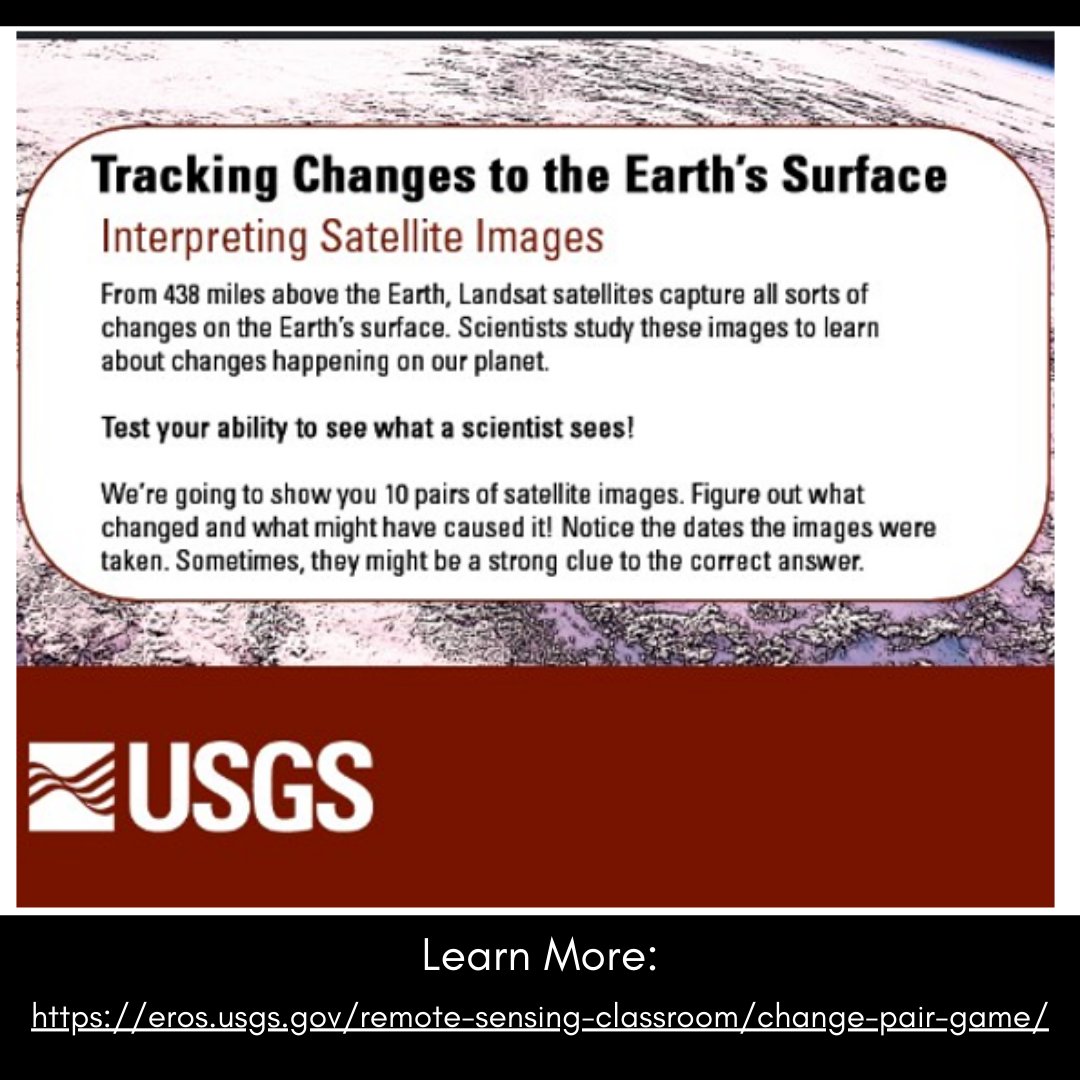 USGSLandsat's tweet photo. #Landsat celebrates National #STEM/STEAM Day every day!  

Do you have an eye for land cover change?  Test your ability to spot changes on the Earth's surface with this Land Change Quiz:  https://t.co/dv354YuOoB. https://t.co/g4BW7dKO9Y