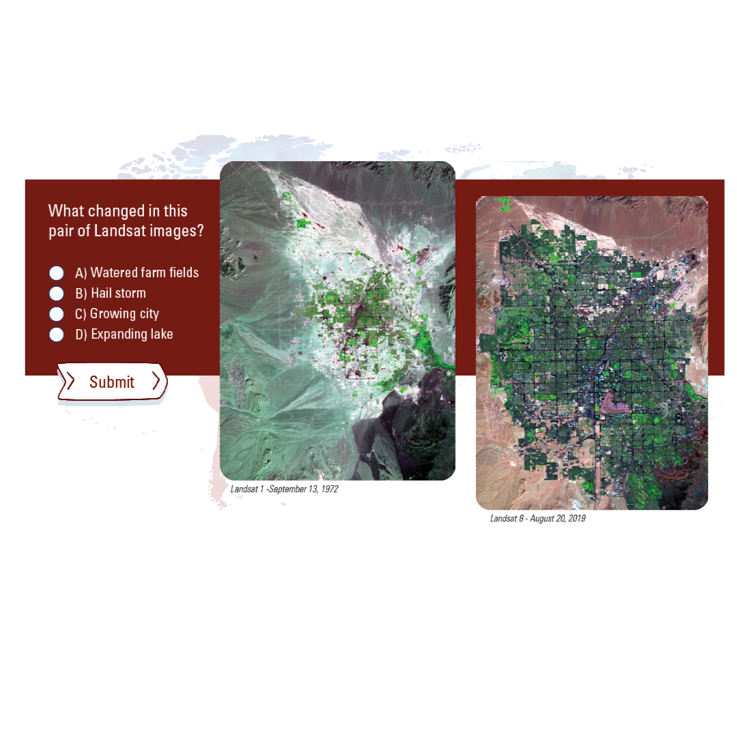 USGSLandsat's tweet photo. #Landsat celebrates National #STEM/STEAM Day every day!  

Do you have an eye for land cover change?  Test your ability to spot changes on the Earth's surface with this Land Change Quiz:  https://t.co/dv354YuOoB. https://t.co/g4BW7dKO9Y