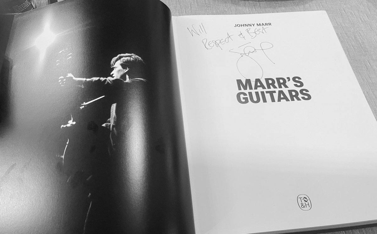 Will_Fuzz's tweet photo. Today just got a whole lot better. @Johnny_Marr gifted me this bloody amazing book. I thought I had a few guitars but Johnny just blew me right out of the water with his collection. That green Telecaster!!  what a gorgeous machine? Always wanted a green guitar, (green being my favourite colour as it goes with my eyes don't ya know) but somehow never got around to finding one. 
Thanks Johnny x