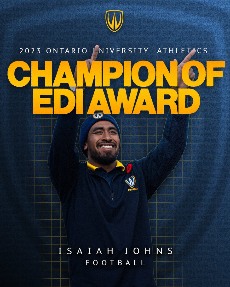 Congratulations to football assistant coach Isaiah Johns, who has been named the recipient of the 2023 OUA football Champion of EDI Award. #OUAAward #EDI #LancerFamilyFirst