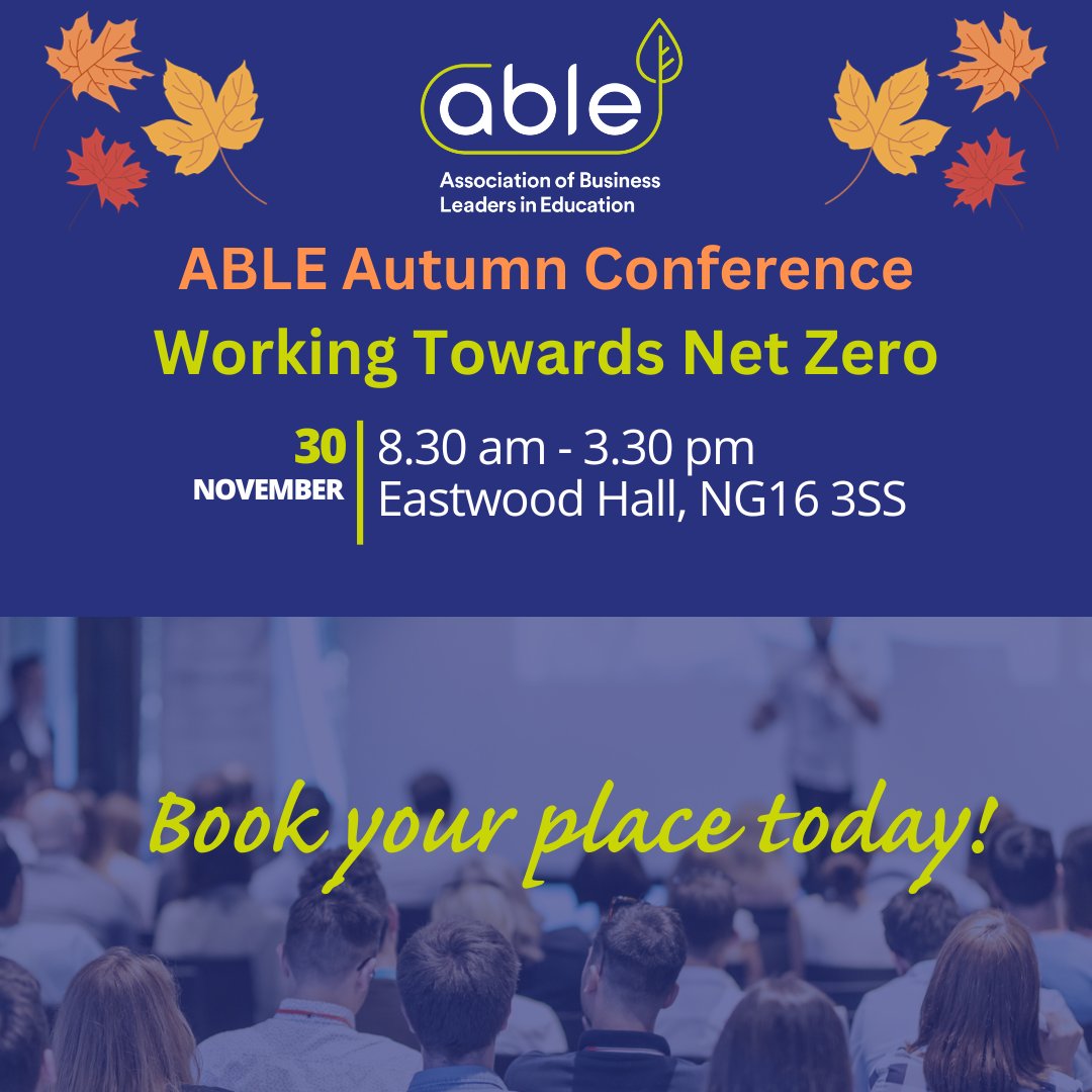 ABLE_Pro1's tweet photo. We hope everyone had a great half-term and is back in the swing of things as we head towards the festive season! Just three weeks to go until our autumn conference!
Book your place here: https://t.co/WpOhQ8YUBd
#NetZero #autumnconference #autumnvibes #conferences #businessgoals https://t.co/SUOSPA12gd