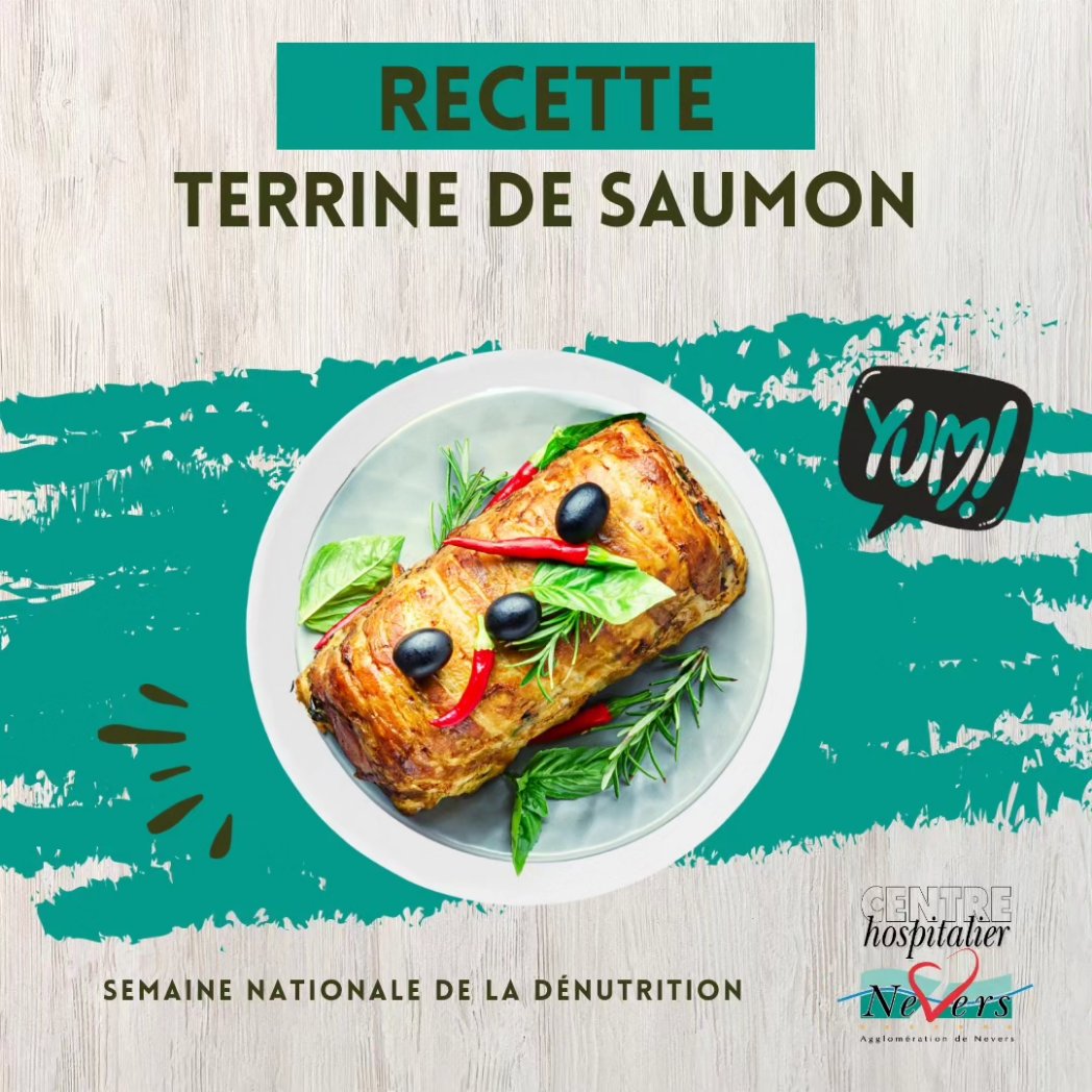 CHNevers's tweet photo. 📢 À l’occasion de la semaine Nationale de la #Dénutrition, le Centre Hospitalier de l’agglomération de #Nevers vous propose de découvrir jusqu'au 14 novembre, une #recette #nutritionnelle et #gourmande par jour !

On commence aujourd’hui avec la Terrine de Saumon ! 😋

#Santé https://t.co/AM6QkuPVQw