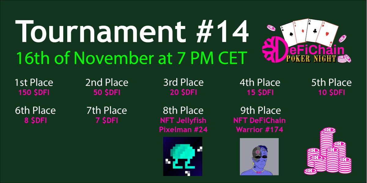 The registration for the next FREE #DeFiChain #PokerNight is open now! ♠️♥️♣️♦️
 
Just click on 'request participation'! 👇
pokernow.club/mtt/dfi-poker-…

If you participate for the first time, please send us a message with your poker username! 🙏

<a href="/defichain/">DeFiChain</a> #TexasHoldem