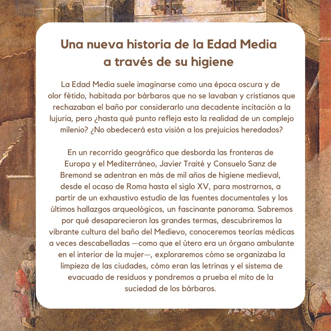 AticoLibros's tweet photo. ¡Novedad!  

"El olor de la Edad Media" de @JavierTraite y @alquicel llegará a librerías el 20 de noviembre📌 

Un libro pionero y único en su género: una historia de la Edad Media a partir de su higiene✨

¡Os invitamos a descubrirlo!

#AticoHistoria @udllibros https://t.co/iCQvQ3108l