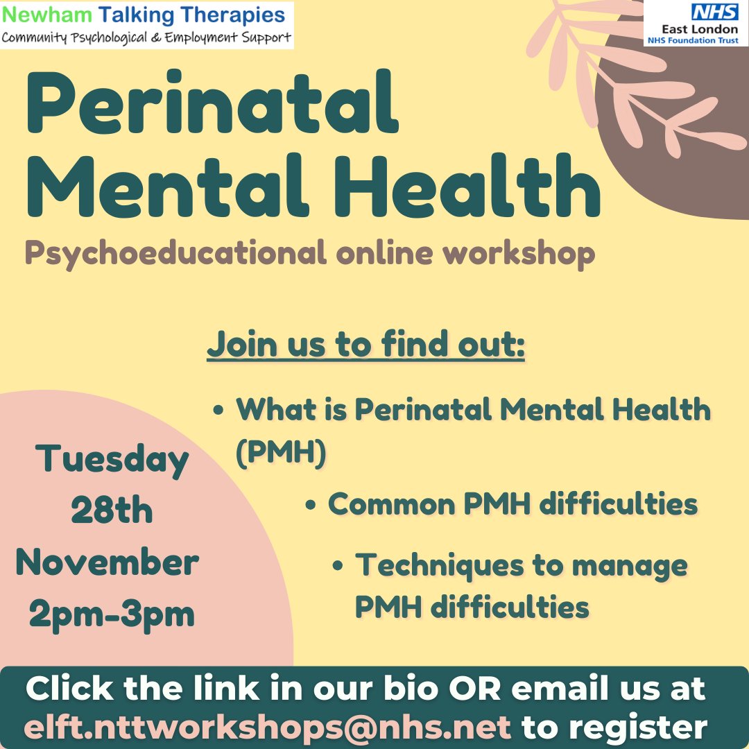 #WorkshopWednesdays
#NHS
#Perinatal #mentalhealth #signup