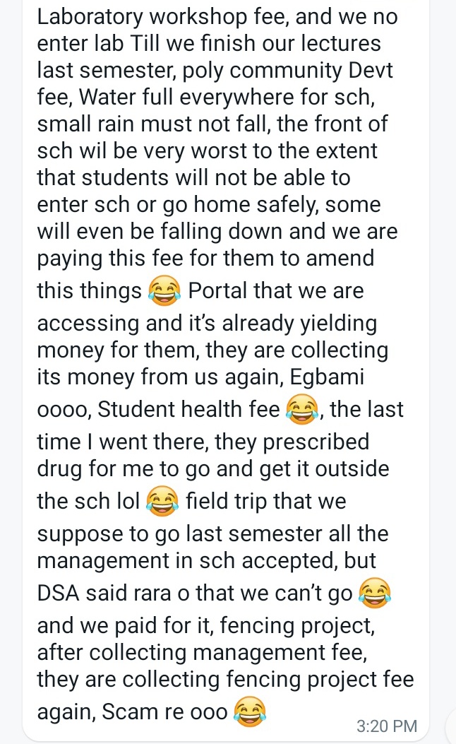 FPI_Updates's tweet photo. Ilaropoly Student seriously lamenting on the increment of the school fees. #NoToilaroschoolfees
@_theladymo @instablog9ja @MobilePunch @Naija_PR @yabaleftonline https://t.co/aibHpF1Vqk