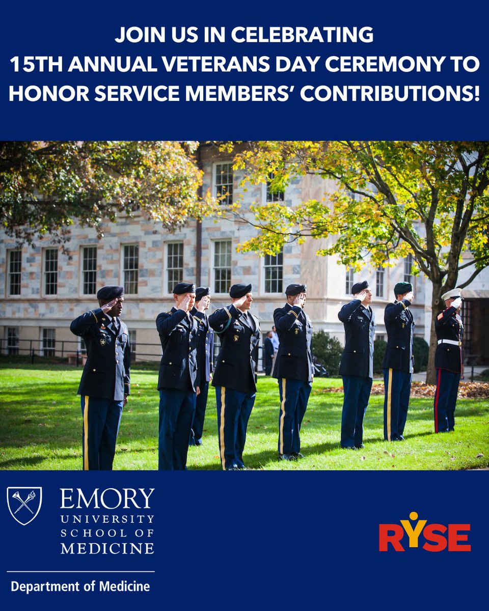 Help us in honoring and celebrating the contributions that our veterans have made this Friday, November 10 from 11 a.m.– noon at the Emory Quadrangle!🇺🇸🦅