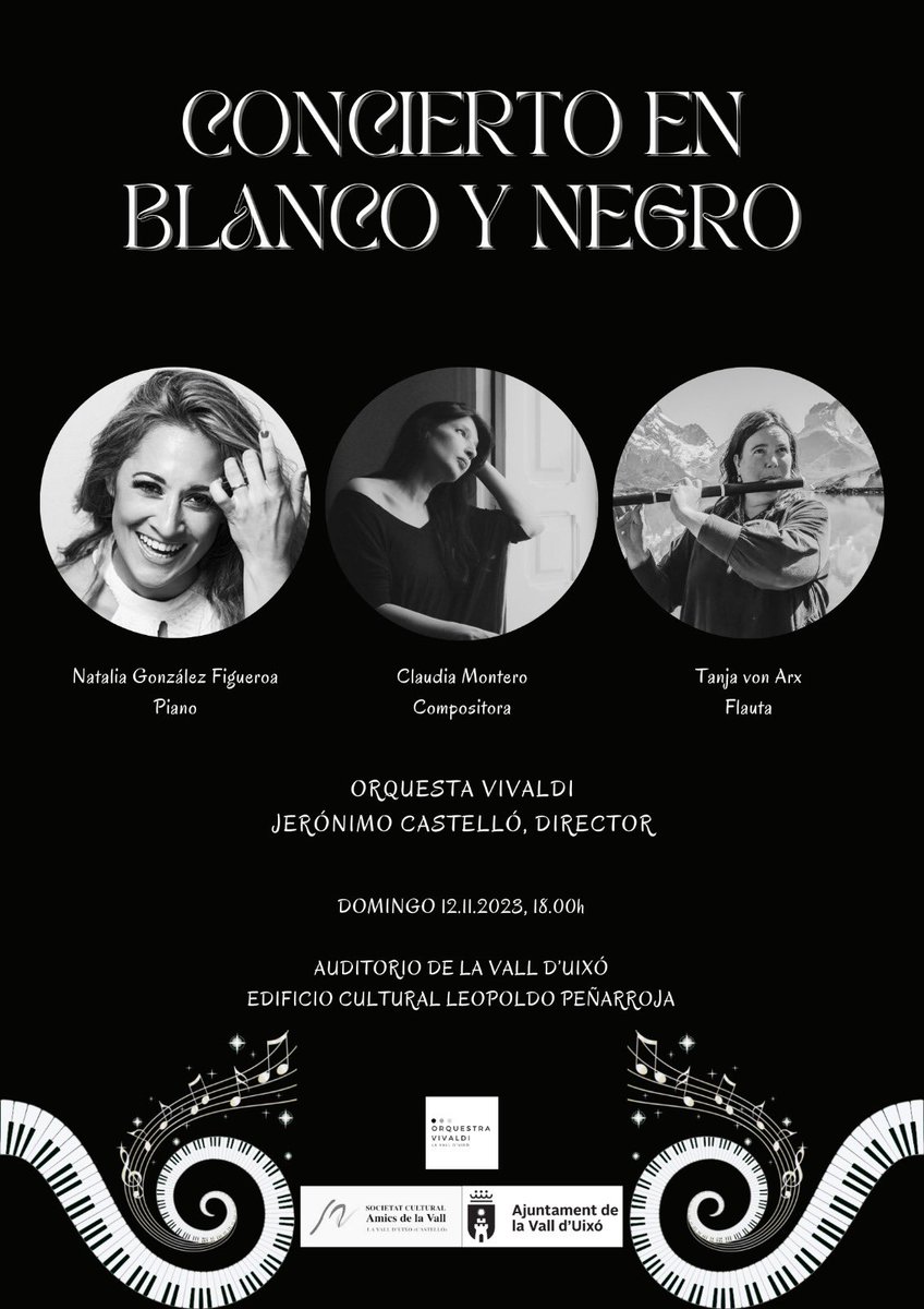 nataliapiano's tweet photo. Atención Valencia, este fin de semana estaré tocando el Concierto en Blanco y Negro de la multipremiada conpositora argentina @claudiamontero0 como estreno en España con el Mtro. @jeronimocasma , ¡los esperamos con un hermoso repertorio y mucha música argentina! 🎹🎵@TanjavonArx https://t.co/CLHDMlv2xD