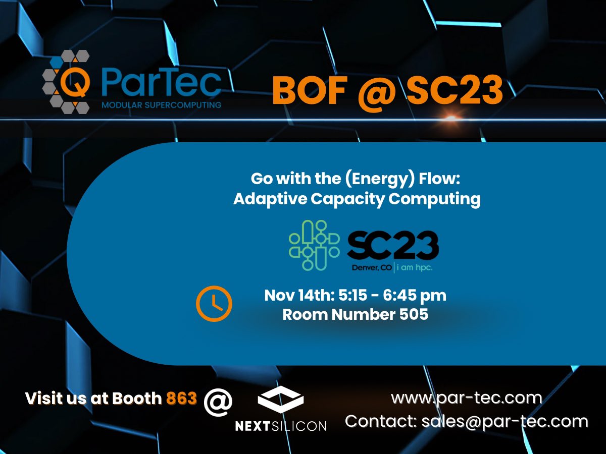 ParTec AG (@partec_ag) on Twitter photo Don‘t miss this in Denver at SC23!
The experts of ParTec AG are excited to contribute to a BoF at <a href="/Supercomputing/">SC25</a>!
See presentation details: sc23.conference-program.com/presentation/?…
Please contact our Team at sales@par-tec.com for more!
✨
Or visit us at booth 863 at our partner <a href="/NextSilicon/">NextSilicon</a>. Don‘t miss this in Denver at SC23!
The experts of ParTec AG are excited to contribute to a BoF at <a href="/Supercomputing/">SC25</a>!
See presentation details: sc23.conference-program.com/presentation/?…
Please contact our Team at sales@par-tec.com for more!
✨
Or visit us at booth 863 at our partner <a href="/NextSilicon/">NextSilicon</a>.