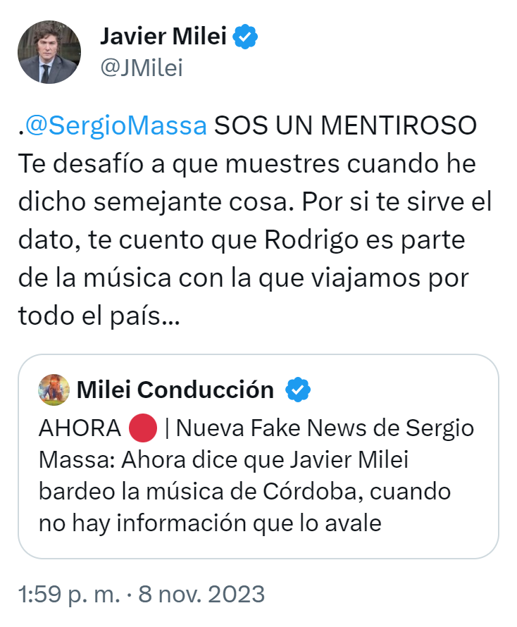 porquetendencia's tweet photo. "Cuarteto":
Por el comentario de Sergio Massa y la respuesta de Javier Milei https://t.co/bYIV8xRJt5