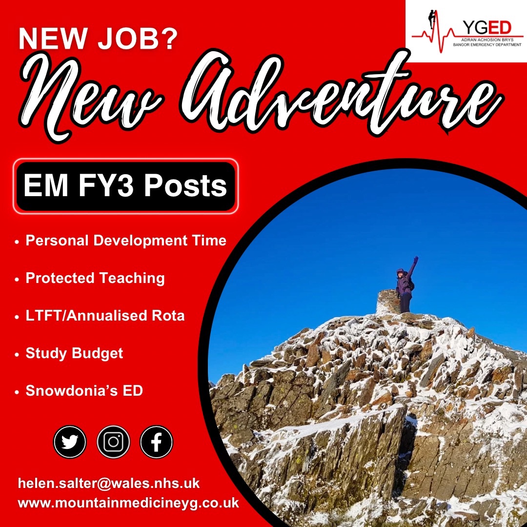 🚨 FY3 EM Posts 🚨 NHS Jobs [REF 050-ED-JCF-1123] Join our friendly and adventure-ready team and you’ll never be short of someone to head in to the mountains with. Check our website (link in bio) #emergencymedicine #ysbytygwynedd #EM #Snowdonia #mountainmedicine #YGED