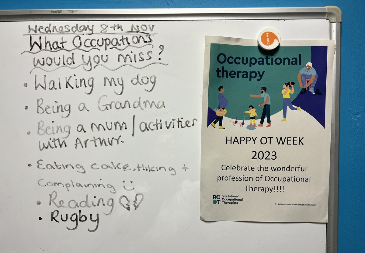 Following the daily activities calendar for #OTWeek2023 we discussed as a team the Occupations that we’d miss