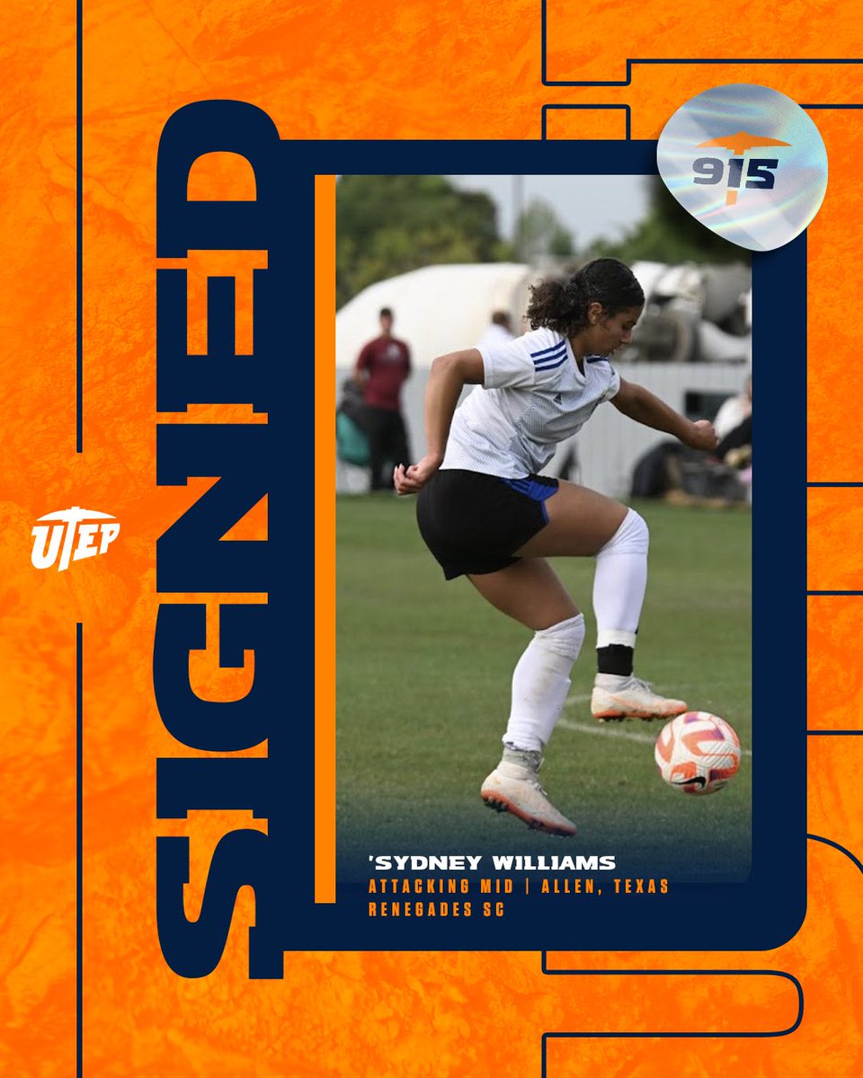 𝓢𝓲𝓰𝓷𝓮𝓭✍️

Welcome to the Sun City, Sydney Williams! ☀️

🔸 Our newest attacking midfielder earned a spot on the 2023-24 US National watchlist! 👀
🔸 Fun fact: Sydney's older sister, Ashleigh, played for Coach <a href="/gibbers7/">Gibbs</a> at Texas Tech

#RiseUp915 | #PicksUp