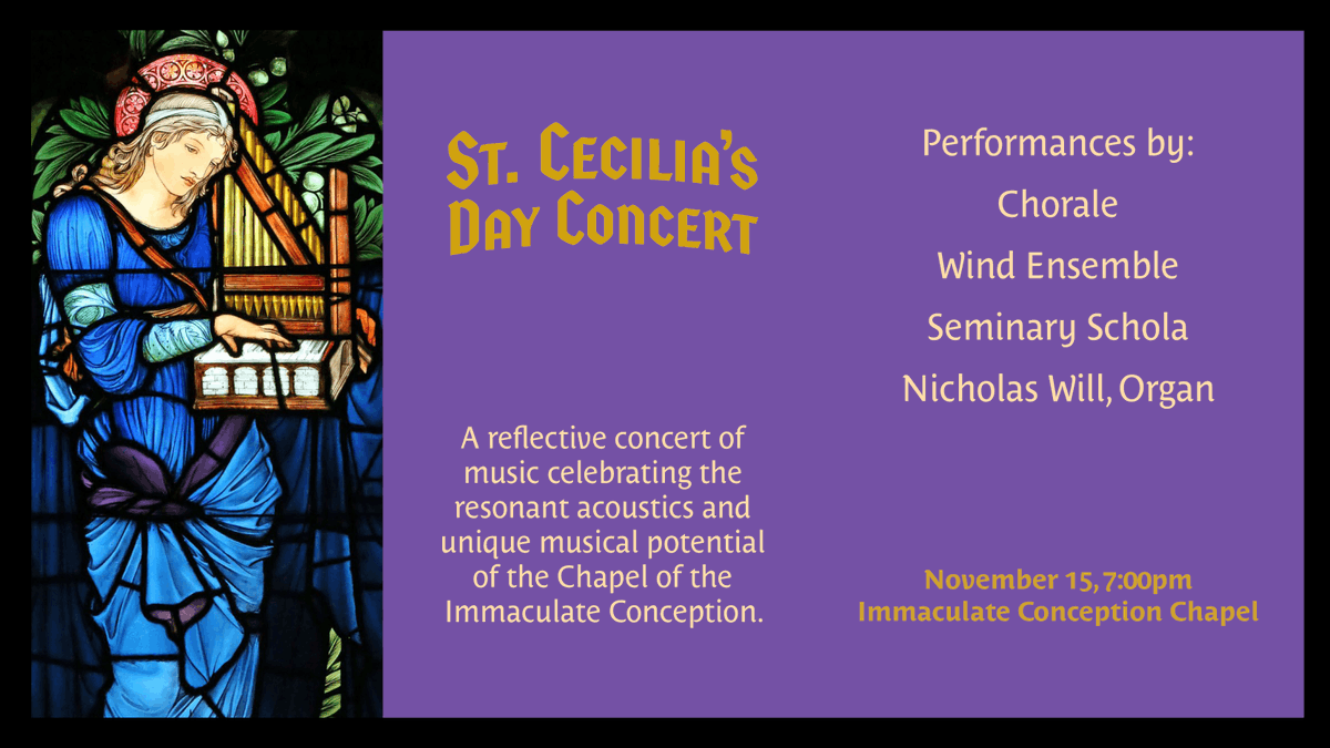 Enjoy a reflective concert of music celebrating the resonant acoustics and unique musical potential of the Chapel of the Immaculate Conception. November 15th, 7pm.