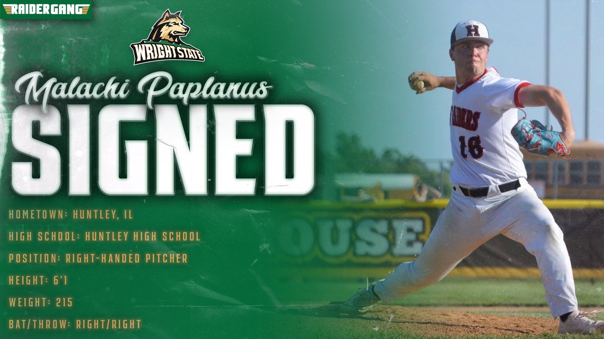 WSURaidergang's tweet photo. 𝐒𝐈𝐆𝐍𝐄𝐃 ✍️

The right-hander from Illinois is Wright State bound! Welcome to the #Raidergang, @MPaplanus. https://t.co/UldscPfgX1
