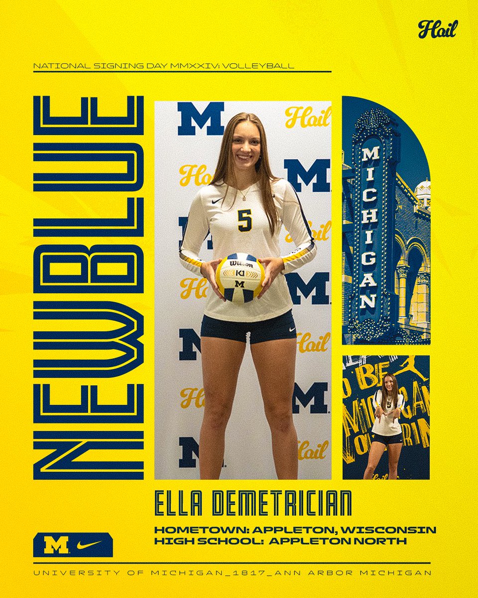 umichvball's tweet photo. 𝒩𝑒𝓌 𝐵𝓁𝓊𝑒🖊️

Hailing from Wisconsin, Welcome Ella Demetrician to Ann Arbor!

#GoBlue https://t.co/T6JmsJR2w5