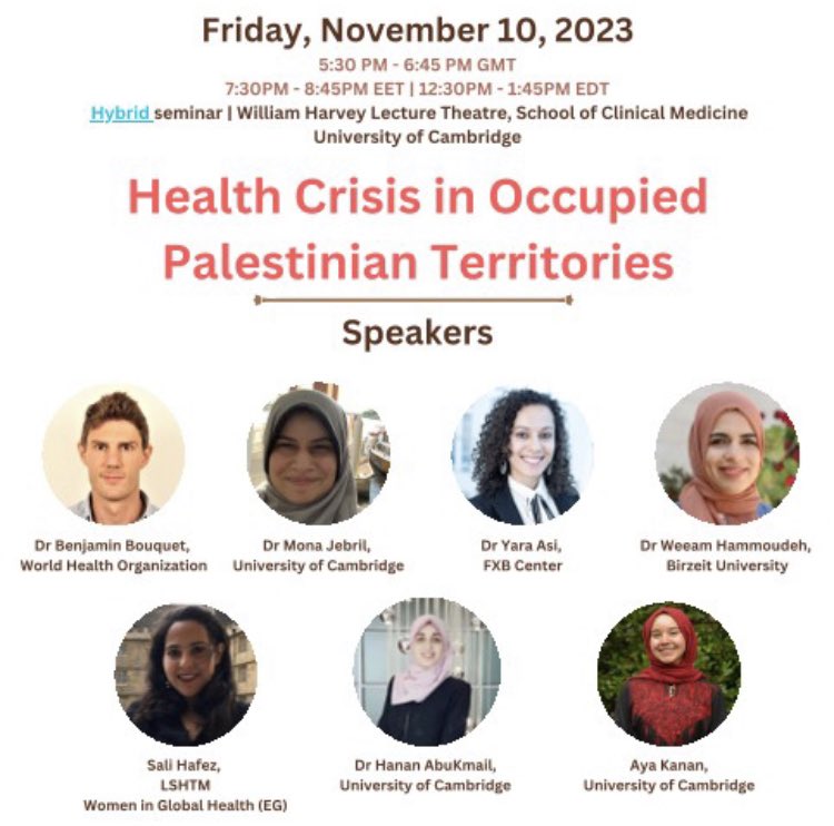 An invitation to join an event that delves into the Palestinian healthcare system in the occupied Palestinian territories (oPt) and analyse how recent bombardment has impacted #Gaza's healthcare infrastructure and #publichealth. lnkd.in/eaCbFVFz