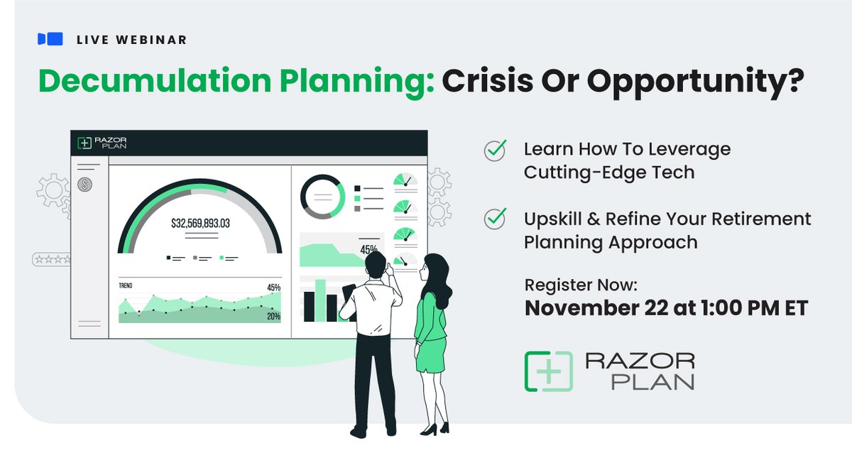 Join us November 22 for a deep dive into Decumulation Planning – a game-changer for financial advisors. Learn to tailor strategies to your client's goals, address longevity, and conquer FOMO in financial planning. us06web.zoom.us/webinar/regist… #DecumulationPlanning #FinancialAdvisors