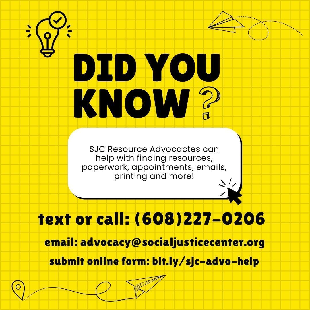 Looking for help navigating local resources? Connect with an SJC resource advocate today - call/text, email or submit this quick online form: bit.ly/sjc-advo-help or stop by during our drop-in hours Wed &amp; Fri afternoons!