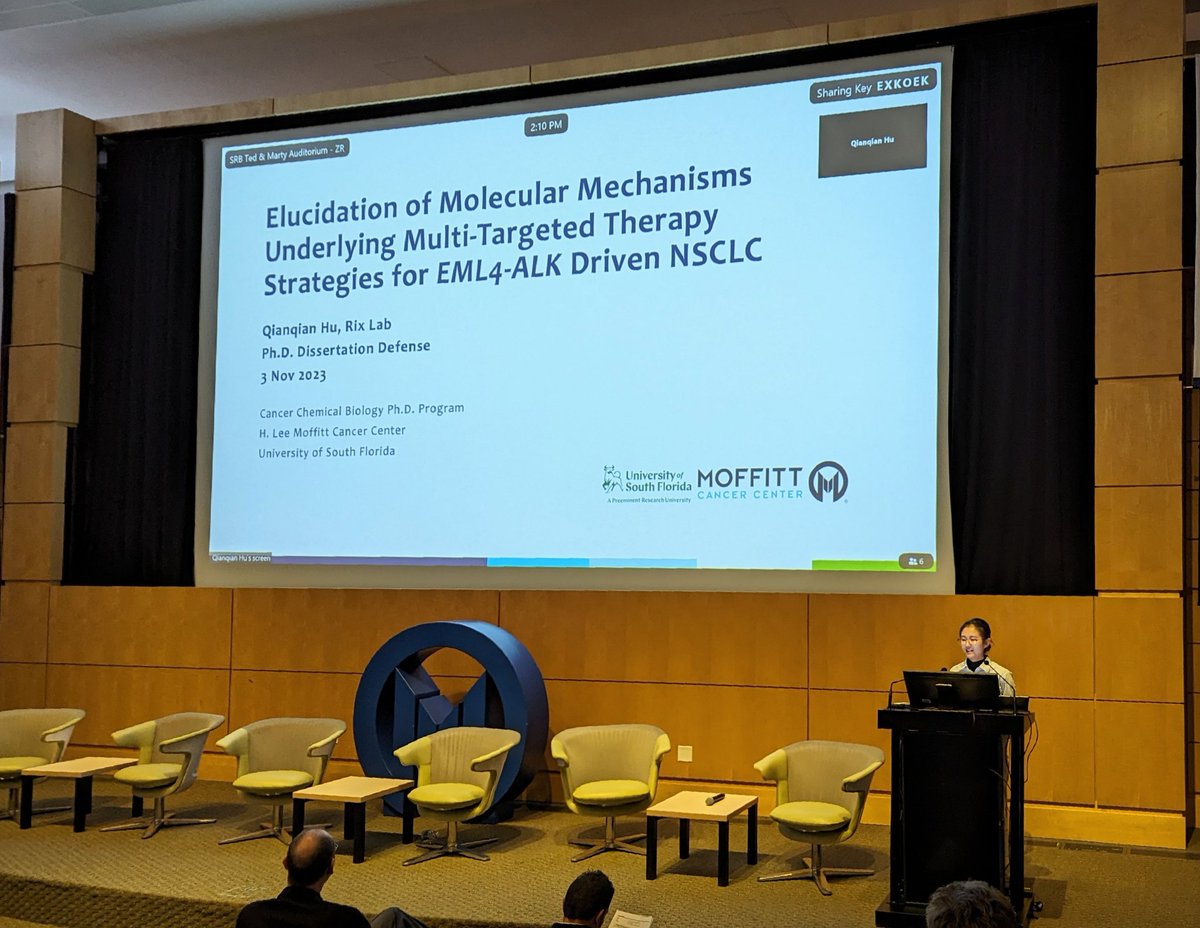 Moffitt Ph.D. Graduate Program (@cancerbiol_phd) on Twitter photo 🎓👏 Congratulations to <a href="/QianqianHu1/">Qianqian Hu</a>, PhD! Qianqian successfully defended her dissertation on the elucidation of molecular mechanisms underlying multi-targeted therapy strategies for EML4-ALK driven NSCLC. Qianqian was mentored by Dr. Uwe Rix during her PhD. 🎓👏 Congratulations to <a href="/QianqianHu1/">Qianqian Hu</a>, PhD! Qianqian successfully defended her dissertation on the elucidation of molecular mechanisms underlying multi-targeted therapy strategies for EML4-ALK driven NSCLC. Qianqian was mentored by Dr. Uwe Rix during her PhD.