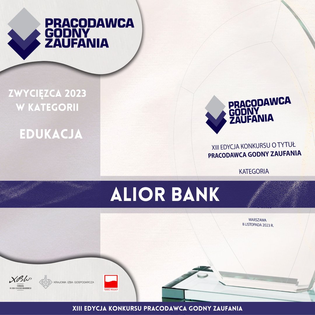 Pracodawca Godny Zaufania (@pracodawcagz) on Twitter photo Zwycięzcą Konkursu Pracodawca Godny Zaufania w kategorii EDUKACJA jest: <a href="/AliorBankSA/">Alior Bank SA</a>
Nagrodę w imieniu Banku z rąk prof. Elżbiety Mączyńskiej z <a href="/PTE_ZK/">Polskie Towarzystwo Ekonomiczne ZK</a> i <a href="/SGHWarsaw/">SGH w Warszawie</a> odebrał Paweł Tymczyszyn, Członek Zarządu Alior Banku. Zwycięzcą Konkursu Pracodawca Godny Zaufania w kategorii EDUKACJA jest: <a href="/AliorBankSA/">Alior Bank SA</a>
Nagrodę w imieniu Banku z rąk prof. Elżbiety Mączyńskiej z <a href="/PTE_ZK/">Polskie Towarzystwo Ekonomiczne ZK</a> i <a href="/SGHWarsaw/">SGH w Warszawie</a> odebrał Paweł Tymczyszyn, Członek Zarządu Alior Banku.