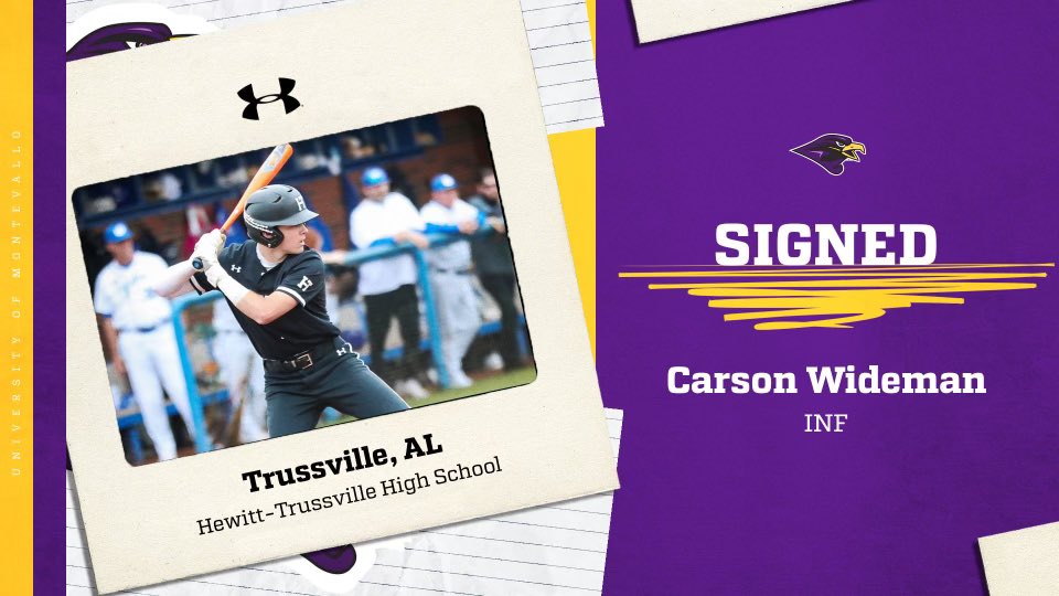 𝓢𝓲𝓰𝓷𝓮𝓭 ✍️

Welcome <a href="/CarsonWideman25/">Carson Wideman</a> to the Montevallo Baseball Family! 

☑️ Carson Wideman 
🔒Infielder
📍Hewitt Trussville High School
🏡 Trussville, AL

#RiseAbove #RECC